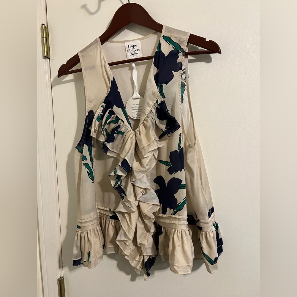 NWT Hope for Flowers by Tracy Reese Frilled Shell l Blue Motif | Size Medium - Picture 5 of 12